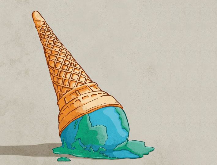 기후위기를 표현한 그림으로 지구 온난화를 녹아내리고 있는 아이스크림으로 표현했다.